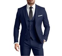 Tiefony Herren Anzug 3-teilig Slim Fit formelle Business Hochzeit 2 Knöpfe Blazer Weste Hosen Set Smoking, Marineblau, S