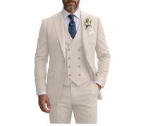 Tiefony Herrenanzug, 3-teilig, schmale Passform, Anzüge für Herren, zweireihig, Hochzeit, Bräutigam, Abschlussball, Anzüge, Business-Dinner, Smoking, Beige, XL