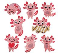 Tier-Aufnäher Zum Aufbügeln - 8 Stück Axolotl-Stickerei-Patches Für Jacken, Tier-Aufnäher Zum Aufbügeln Für Kleidung | Gestickte Applikationsaufnäher Für Jeans, Jacken, T-Shirts, Kleider, Socken