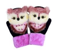 Tier Gestrickte Handschuhe 3D Haustier Muster Winter Warme Volle Finger Handschuhe mit Plüsch Pelz Manschetten Nette Cartoon Eule Puppe Katze Waschbär Winterhandschuhe für Mädchen Jungen (F)