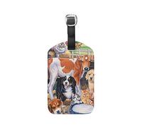 Tier Katze Kuh Mops Kofferanhänger mit Adressschild Lustig Leder Gepäckanhänger ID Etikett mit Namenschild für Reise Koffer Tasche(3PACK)