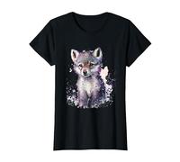 Tierdruck Männer Kunst Frauen Kinder Aquarell Wolf Welpe T-Shirt, Damen, Schwarz, 3XL
