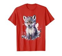 Tierdruck Männer Kunst Frauen Kinder Aquarell Wolf Welpe T-Shirt, Herren, Rot, XXL