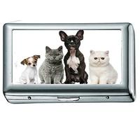 Tiere Katzen Hunde Welpen Baby Kätzchen Zigarettenetui / -schachtel Visitenkartenetui Edelstahlgehäuse Silber Metall Brieftasche Schutz