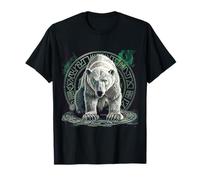 Tierwelten Shop IBK Eisbär T-Shirt Tier Kunst Polar Bear Eisbären Bären T-Shirt Schwarz Unisex Kind Kurzarm Klassisch Einfarbig Rundhals Pull-On 1 Count EU M 21 inches