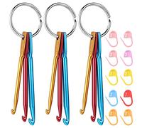 TIESOME 9Pcs Häkelhaken Schlüsselanhänger, 3/4/5mm Tragbares Häkel-Schlüsselanhänger-Set mit 10pcs Kunststoff farbige Stifte Marker Schnalle Handwerk Stricken Nadel Werkzeuge für DIY Handwerk