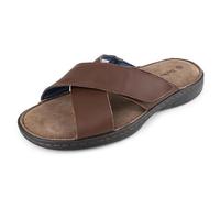 TIESTRA Herren Pantoletten Leder sandalen Klettverschluss Offener Zeh Latschen Weiche Sommer Freizeit Rutschfeste Gummisohle Meer Strand Outdoor Braun Größe 41