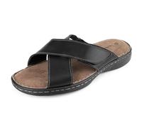 TIESTRA Herren Pantoletten Leder sandalen Klettverschluss Offener Zeh Latschen Weiche Sommer Freizeit Rutschfeste Gummisohle Meer Strand Outdoor Schwarz Größe 43
