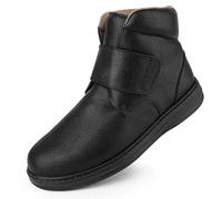 TIESTRA Herren Winterstiefel Warm Gefüttert Extra Weit & Bequem Stiefel mit Klettverschluss Rutschfest Winterschuhe für Arbeit, Alltag & Draußen Schwarz Gr.46