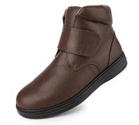 TIESTRA Herren Winterstiefel Warm Gefüttert Extra Weit & Bequem Stiefel mit Klettverschluss Rutschfest Winterschuhe für Arbeit, Alltag & Draußen Braun Gr.45