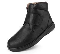 TIESTRA Herren Winterstiefel Warm Gefüttert Extra Weit & Bequem Stiefel mit Klettverschluss Rutschfest Winterschuhe für Arbeit, Alltag & Draußen Schwarz Gr.45