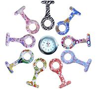 Tiga-Med Schwesternuhr Schwesternuhren 9er Design Set Qualitäts-Batterie (1x Uhr + 9 Design Silikonhüllen) Kitteluhr Krankenschwesteruhr