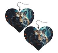Tiger-Leder-Ohrringe für Damen, Herz-Ohrringe, leicht, baumelnde Ohrringe, Schmuck-Geschenke