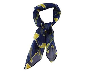 TigerTie Chiffon Nickituch in gelb blau weiss mit Schriftzug Camino de Santiago, Jakobsweg und gelbe aufgedruckte Pfeile gemustert - Gr. 60 x 60 cm