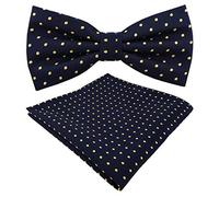 TigerTie Designer Fliege + Einstecktuch in blau dunkelblau gold gepunktet