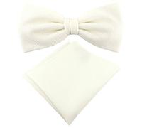 TigerTie Designer Fliege Pique in creme gemustert, vorgebundene Schleife 100% Baumwolle + Einstecktuch + Fliegenaufbewahrungsbox