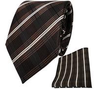 TigerTie Designer Krawatte Designer Einstecktuch in braun dunkelbraun creme schwarz gestreift