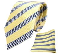 TigerTie Designer Krawatte Designer Einstecktuch in gelb blassgelb blau schwarz silber gestreift