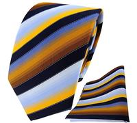 TigerTie Designer Krawatte Designer Einstecktuch in gelb orange kupfer blau hellblau marine gestreift