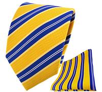 TigerTie Designer Krawatte Designer Einstecktuch in gelborange blau weiß gestreift