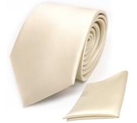 TigerTie Designer Krawatte Einstecktuch in creme beige elfenbein einfarbig uni