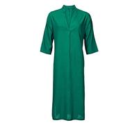 TigerTie - hochwertiges Leinenkleid Knielang mit V-Ausschnitt, Kellerfalte vorne, seitlich geschlitzt und seitlichen Schlupftaschen in Petrol einfarbig-Uni - Kleidergröße XL