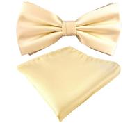 TigerTie Satin Fliege + Einstecktuch in beige creme Uni einfarbig + Geschenkbox