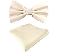 TigerTie Satin Fliege + Einstecktuch in creme Uni einfarbig + Geschenkbox