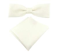 TigerTie schmale Designer Fliege Pique in creme uni gemustert, vorgebundene Schleife 100% Baumwolle + Einstecktuch + Fliegenaufbewahrungsbox