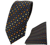 TigerTie - schmale Designer Krawatte Designer Einstecktuch in braun blau gold orange silber schwarz gepunktet