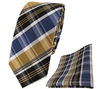 TigerTie - schmale Designer Krawatte Designer Einstecktuch in gold blau silbergrau dunkelbraun gestreift