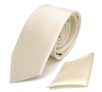TigerTie - schmale Designer Krawatte Einstecktuch in creme beige elfenbein einfarbig uni