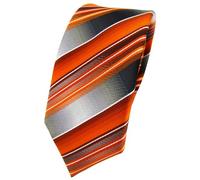 TigerTie schmale Designer Krawatte in orange anthrazit silber grau gestreift - Tie Binder