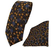 TigerTie schmale Krawatte + Einstecktuch in braun dunkelbraun bronze gold blau geblümt