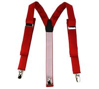 TigerTie schmaler Unisex Hosenträger in Y-Form mit 3 extra starken Clips - Farbe in verkehrsrot einfarbig Uni - hochwertige Verarbeitung