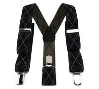 TigerTie Unisex Hosenträger in Y-Form mit 3 extra starken Clips - Farbe in anthrazit schwarz beige mit Karomuster - hochwertige Verarbeitung - Breite 35 mm