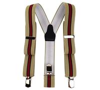 TigerTie Unisex Hosenträger in Y-Form mit 3 extra starken Clips - Farbe in beige schwarz rot gestreift - hochwertige Verarbeitung - Breite 35 mm