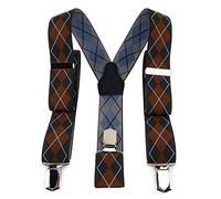 TigerTie Unisex Hosenträger in Y-Form mit 3 extra starken Clips - Farbe in braun dunkelbraun hellblau mit Karomuster - hochwertige Verarbeitung - Breite 35 mm
