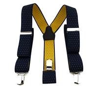 TigerTie Unisex Hosenträger in Y-Form mit 3 extra starken Clips - Farbe in dunkelblau marine gold gepunktet - hochwertige Verarbeitung - Breite 35 mm