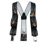 TigerTie Unisex Hosenträger in Y-Form mit 3 extra starken Clips - Farbe in dunkelgrün braun mit Hirschkopf - hochwertige Verarbeitung - Breite 35 mm