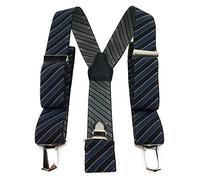 TigerTie Unisex Hosenträger in Y-Form mit 3 extra starken Clips - Farbe in graublau schwarz silber gestreift - hochwertige Verarbeitung - Breite 35 mm
