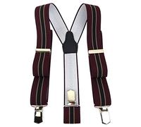 TigerTie Unisex Hosenträger in Y-Form mit 3 extra starken Clips - Farbe in weinrot schwarz braun gestreift - hochwertige Verarbeitung - Breite 35 mm