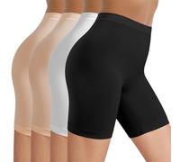 TIICHOO Kurze Leggings Damen Unterröcke Unter Kleid Rock Anti Scheuern Radlerhose Damen 4er Pack (M, 1Schwarz/1Weiß/2Beige)