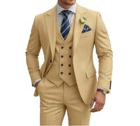 TIJOFA 3-teiliger Anzug für Herren, schmale Passform, zweireihiger Anzug, Hochzeitsanzüge, klassischer Ein-Knopf-Anzug, formell, Abschlussball, Abendessen, Smoking, Champagner, XX-Large