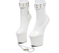 TIKENBST Ballet Heels AbschließBar High Heels Sexy Plateau Heelless Ballet Heels Extrem Superhohe Stiefeletten,White-43