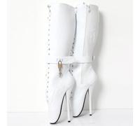 TIKENBST Ballet Heels AbschließBar High Heels Sexy Plateau Heelless Ballet Heels Extrem Superhohe Stiefeletten,White-46