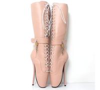 TIKENBST Ballet Heels AbschließBar High Heels Sexy Plateau Heelless Ballet Heels Extrem Superhohe Stiefeletten,Beige-42