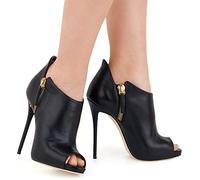 TIKENBST High Heels 13CM Black Ankle Boots Seitlicher Reißverschluss wasserdichte Plattform Custom Schuhe,Black-46