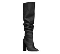 TIKENBST High Heels 13cm Kniestiefel Lange Damenstiefel mit Blockabsatz,Black-44