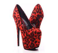 TIKENBST High Heels 16CM Leopard Print Plattform High Heels Handmade Custom,Red-44